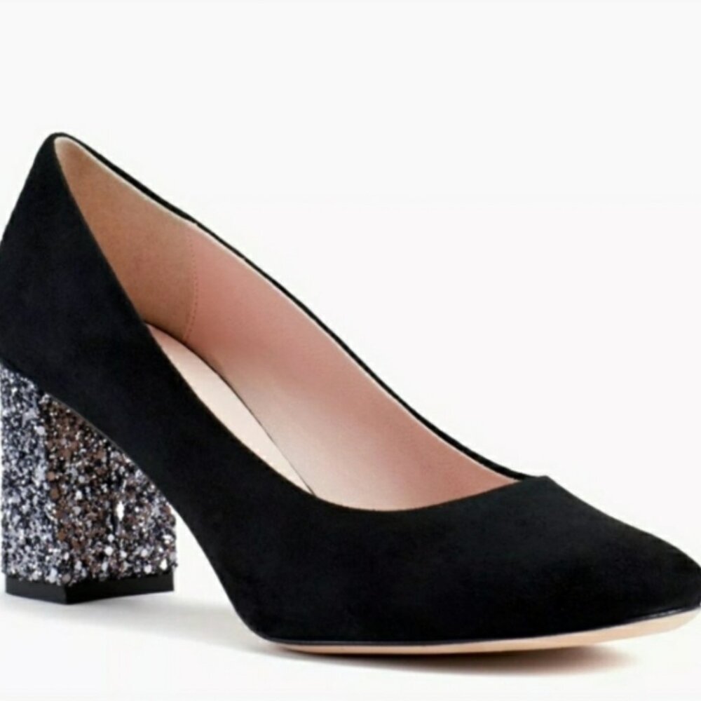 Kate Spade Anastasia Patent Leather Black Pump - Glitter Block Heel